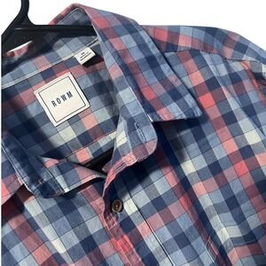 ROW M Mens Plaid Long Sleeve Button Up Shirt Blue Pink Size Medium